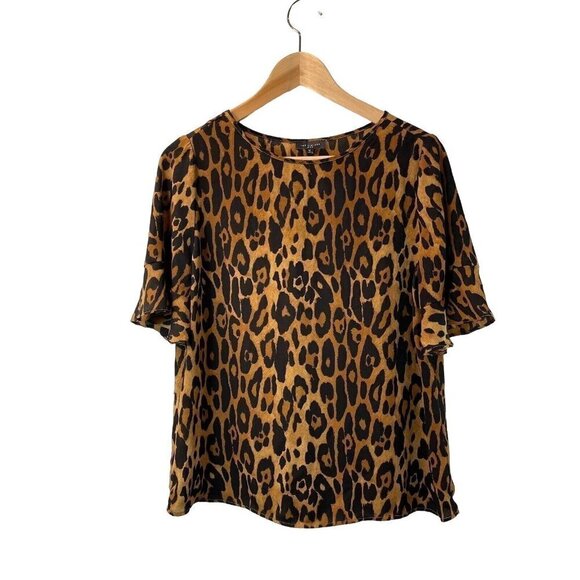 The Limited MEDIUM Leopard Print Flounce Ruffle Semi-Sheer Short Sleeve Blouse - Picture 1 of 6